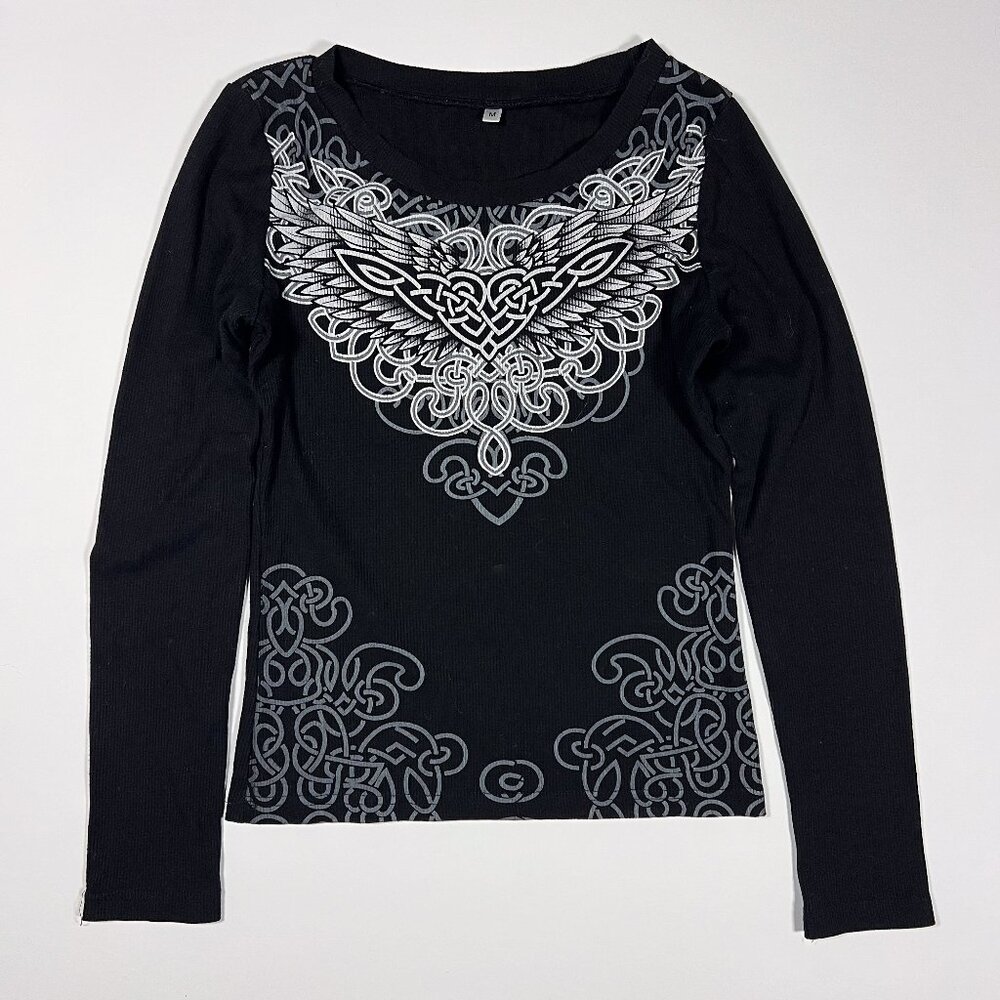 Y2K Black Grunge Graphic Long Sleeve Top